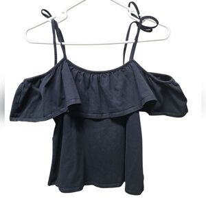 Who What Wear Womens Cropped Black Ruffle Off-Shoulder Blouse Medium